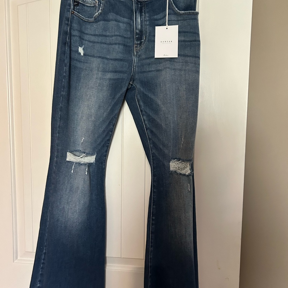 KanCan Dark Blue Distressed Flare Jeans